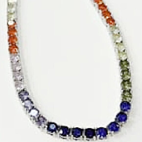 Beautiful Rainbow lab created colors of CZ Tennis Necklace Silver plated - Picture 3 of 4